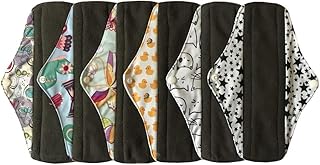 MUMBABY 6 Pieces 25.4cm (10 inch) Regular Charcoal Bamboo Mama Cloth/Menstrual Pads/Reusable Sanitary Pads (White