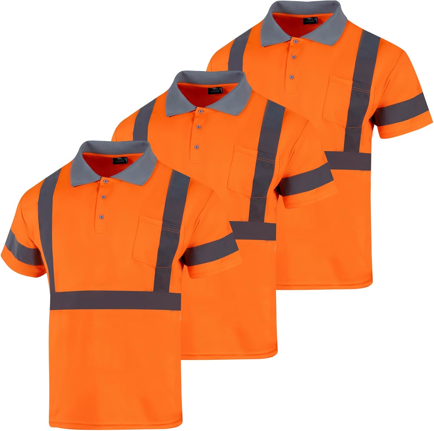 VENDACE 3pcs Hi Vis Reflective Safety Polo Shirts for Men ANSI Class 3 High Visibility Construction Work T Shirts