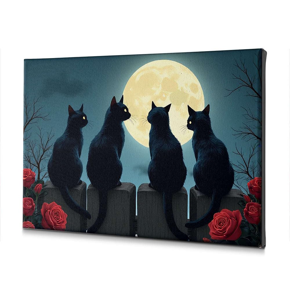 Toile quatre chats noirs pleine lune pour l'ambiance cocooning de votre salon