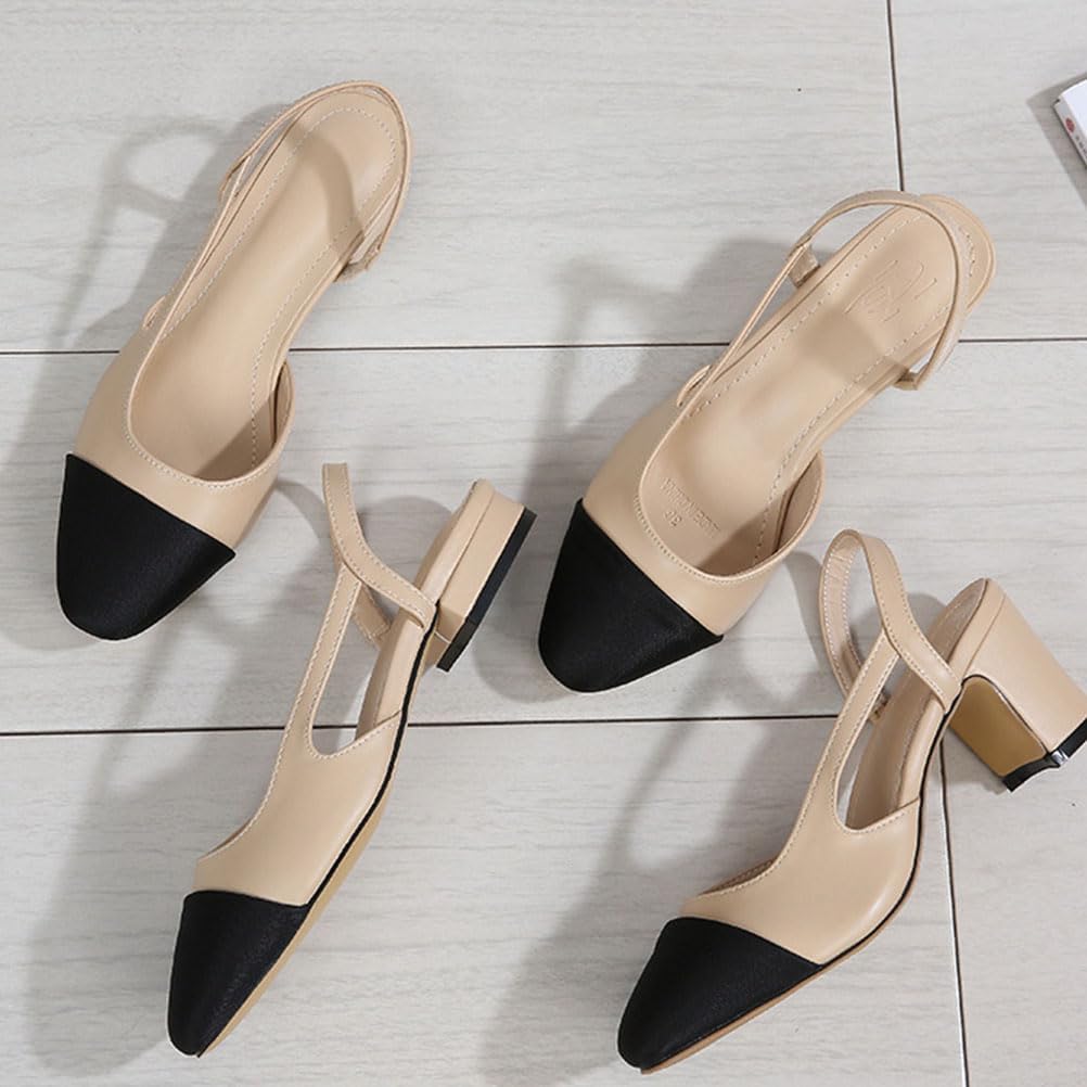 Wilbb Femmes Élégant Bloc Slingback Talon Souple Cuir Femme Sandales Habillées Escarpins,1.5cm,41 EU