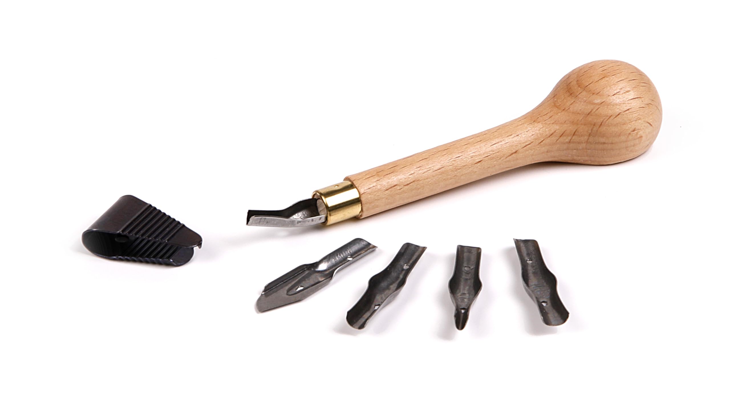 Brause 891B - An introductory linocut set - Knife set for linocutting technique - including a wooden handle, 5 gouge nibs and an extractor - Made in Germany