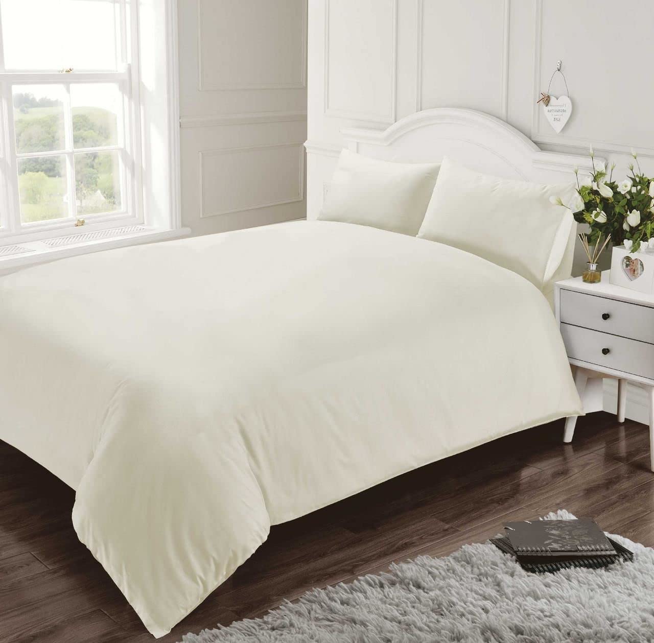 Homespace Direct 400 Thread Count 100% Egyptian Combed Cotton Duvet Cover Set Cream King