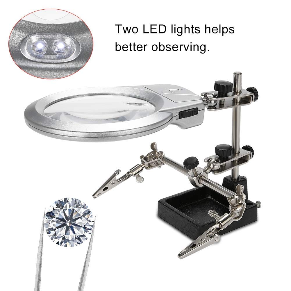 DHRUVPRO MG16129-C Helping Hand Soldering Stand Magnifying 5 LED Auxiliary Clamp Clip Magnifier Welding Rework Repair Solder Iron Holder 1