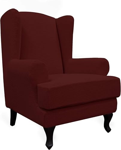 Easy Going - Funda elástica para sillón (2 piezas) funda suave, con parte inferior elástica, tejido de jacquard y elastano, cuadros pequeños.