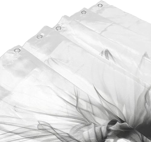 Miniatura 3 de YLATY2601 - Cortina de ducha de flores abstractas para baño, juego de cortinas de ducha bohemias florales en blanco y negro, tela transparente,