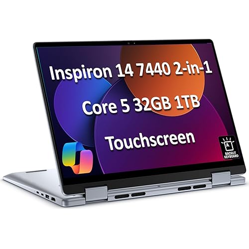 Dell Inspiron 14 7440 2-in-1 Laptop (14" FHD+ Touchscreen, Intel Core 5 120U (> i7-1355U), 32GB DDR5, 1TB SSD), for Creator, Designer, 10-Hr Long Battery Life, Backlit, Win 11 Pro w/ AI Copilot
