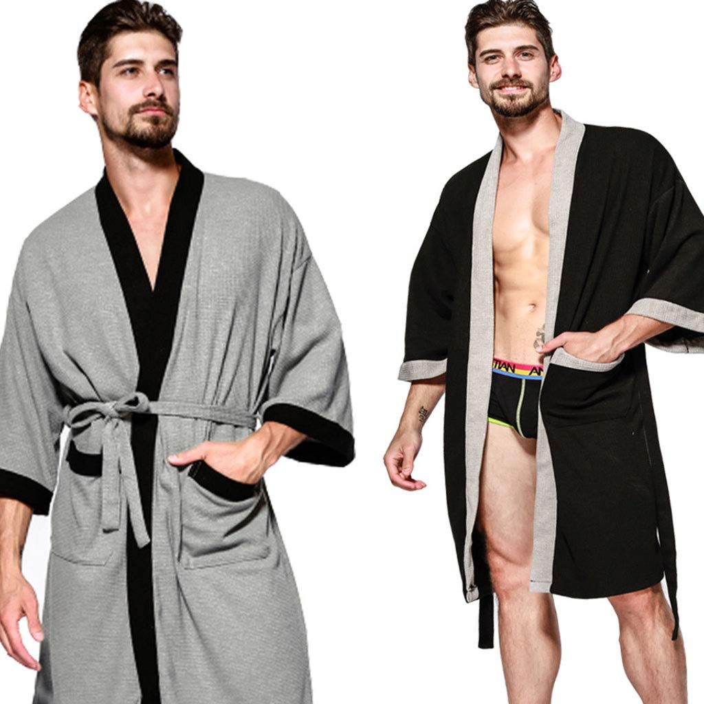 Accappatoio Vestaglia Uomo Accappatoio in Cotone Leggero, Uomo Kimono Accappatoio, Indumenti da Notte Loungewear Asciugamano Lungo Mens Hotel Spa Bagno Pigiama
