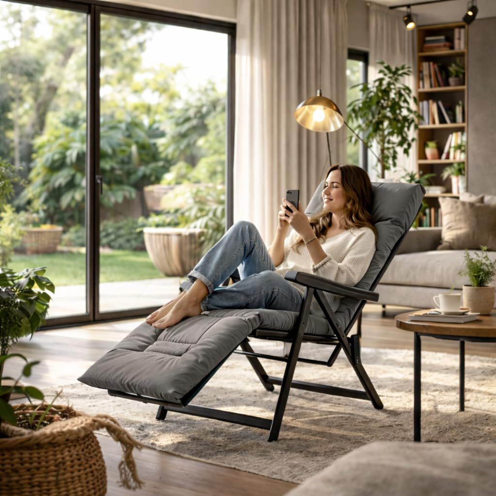Sdraio Reclinabile Imbottita 154x60x65 cm 6 Posizioni Prolunga Estendibile Braccioli Ergonomici Struttura Acciaio Grigio Made in Italy