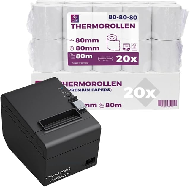 Till roll 80x80 for Cash registers - Thermal Till Rolls 80 x 80mm - Receipt Paper BPA Free (Pack of 20 Rolls)