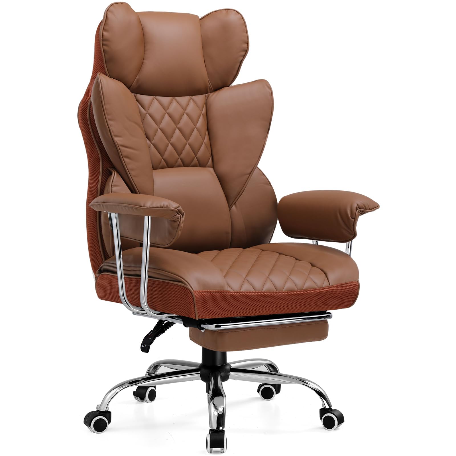 COMHOMA Big and Tall Office Chair, High Back Leather Gaming Chair with Footrest, Executive Ergonomic Office Chairs with Pocket Spring Lumbar Support
