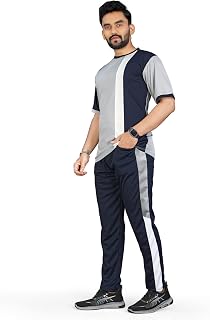 Men’s Sports Tracksuit Set – Half Sleeve Color Block T-Shirt & Jogger Pants Co-Ord Set | Lightweight Gym Wear | Casual Ath... Price In India