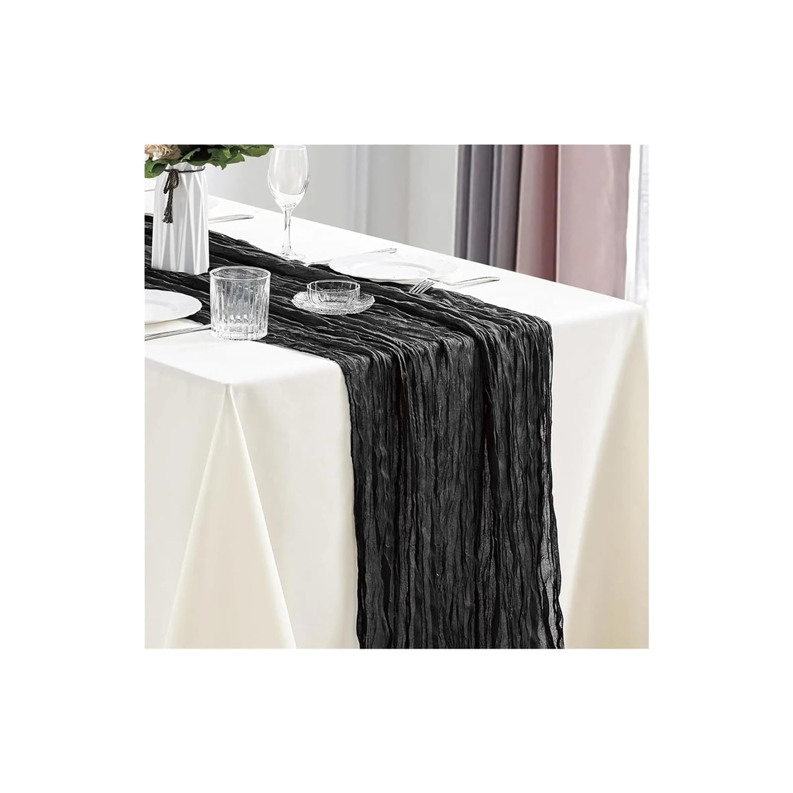 Cheesecloth Table Runners 3Pcs Cheesecloth Table Runner Boho Gauze 40x270cm Romantic For Wedding Bridal Shower Birthday Party(Black)