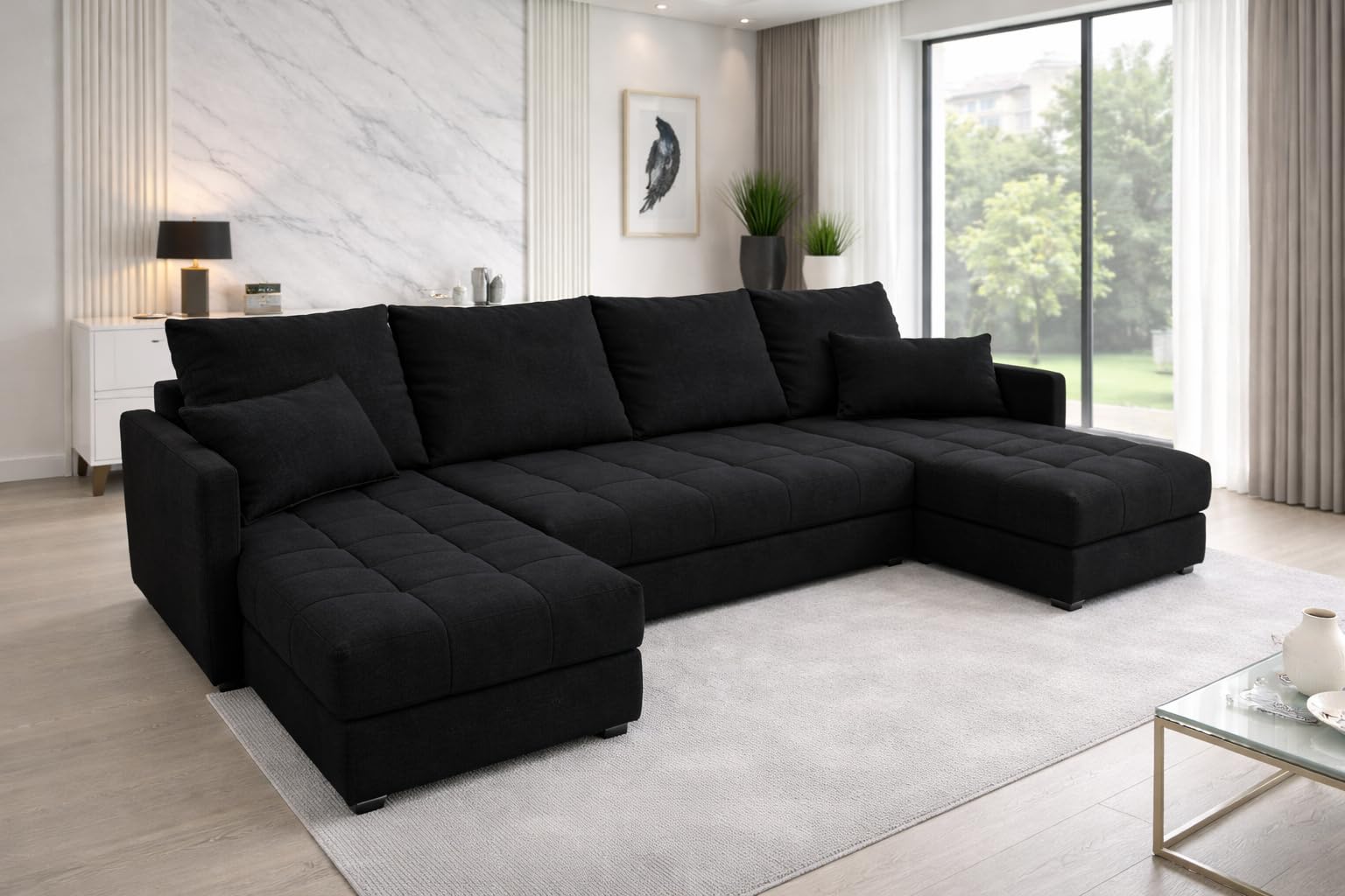 Generisch Aurelia Zestaw Naroznik w Kształcie Litery U, Aksamitny Materiał, Sofa Narożna z Funkcją Spania, Skrzynia na Pościel, Szerokość 287 cm, Wysokość 72 cm, Wysokość Siedziska 38 cm, Krono 07