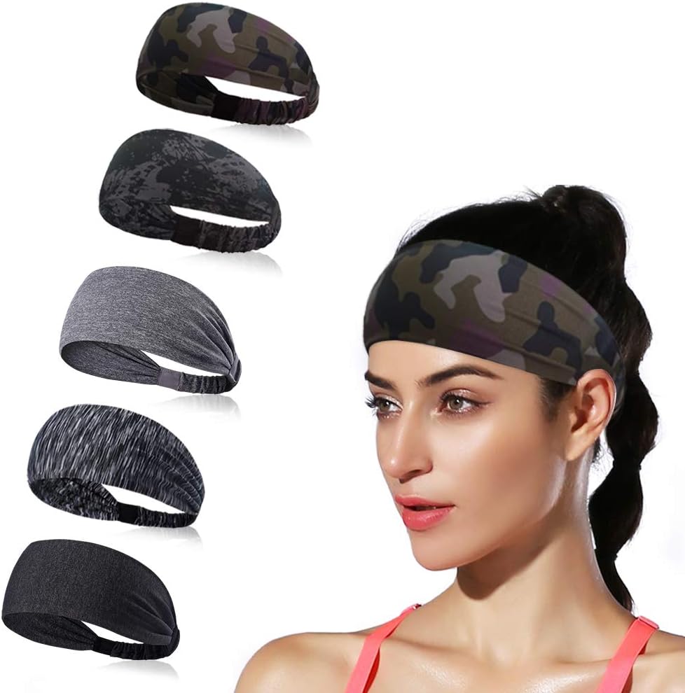 DINIGOFIN Wide Sports Headbands for Women Non Slip Workout Headband Moisture Wicking Sweatband for Yoga Running Athletic Fitness