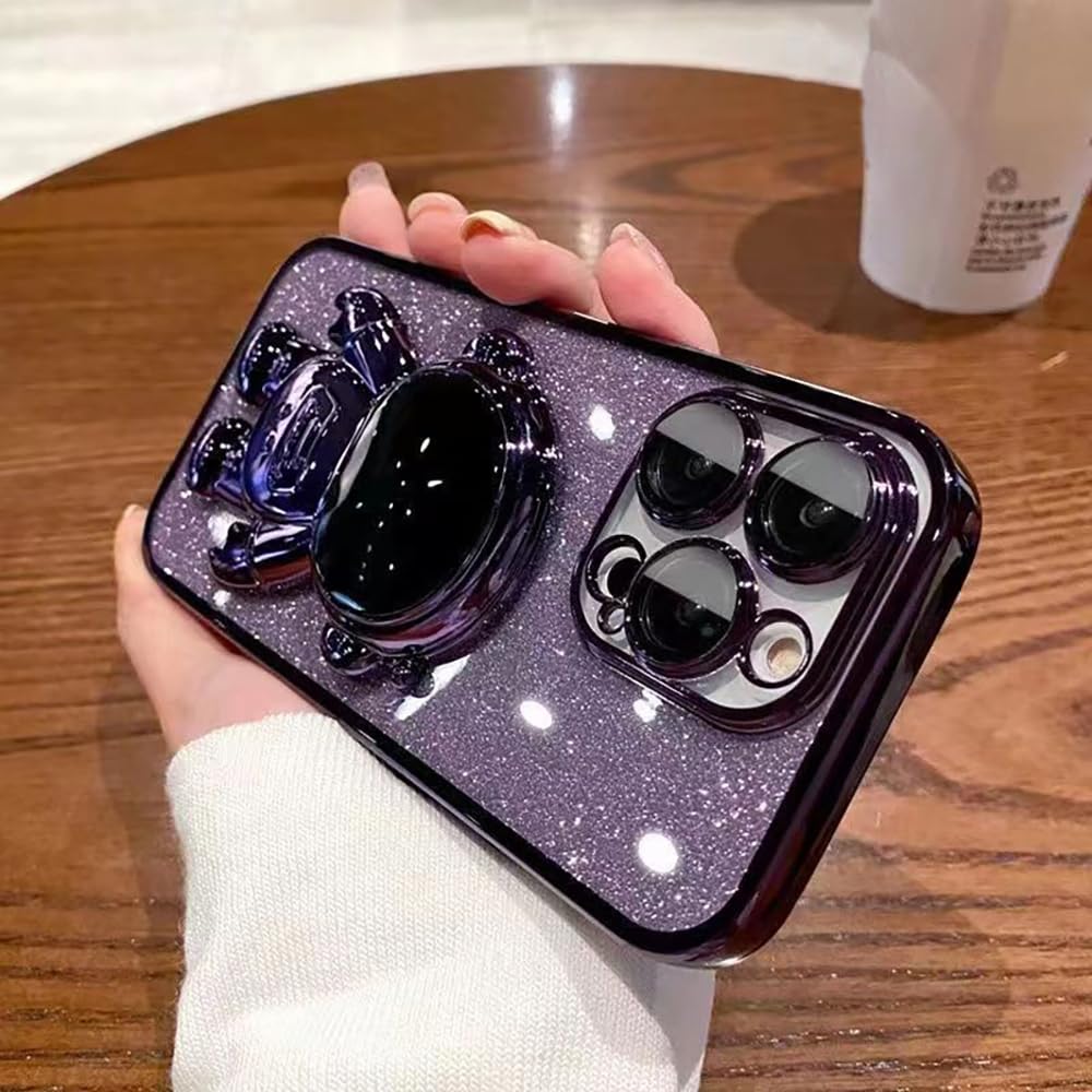 Roemary Astronaut Stand Case for iPhone 16 Pro,for iPhone 16 Pro with Purple Stand,Astronaut Folding Bracket Kickstand Phone Case-Purple Kickstand