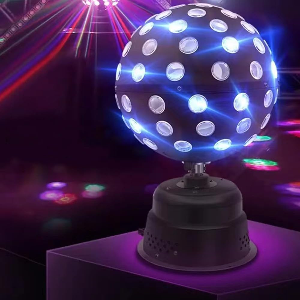Gerrit Boule Disco Lumineuse, Lampe de Scène, Boule Disco de Commande Vocale RGB Couleur Lumière, 360° Rotation 9 Couleurs RGB Lampe de Fête Soirée pour Fête/Noël/Bar/Club/DJ