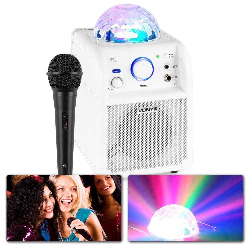 Vonyx SBS50W Karaoke Maschine Kinder – Tragbare Karaoke Anlage mit Akku, inkl. Mikrofon & LED-Lichteffekt, Bluetooth Musikbox für Kinder & Erwachsene, Mini Karaoke-Anlage mit Echo & Bassverstärkung