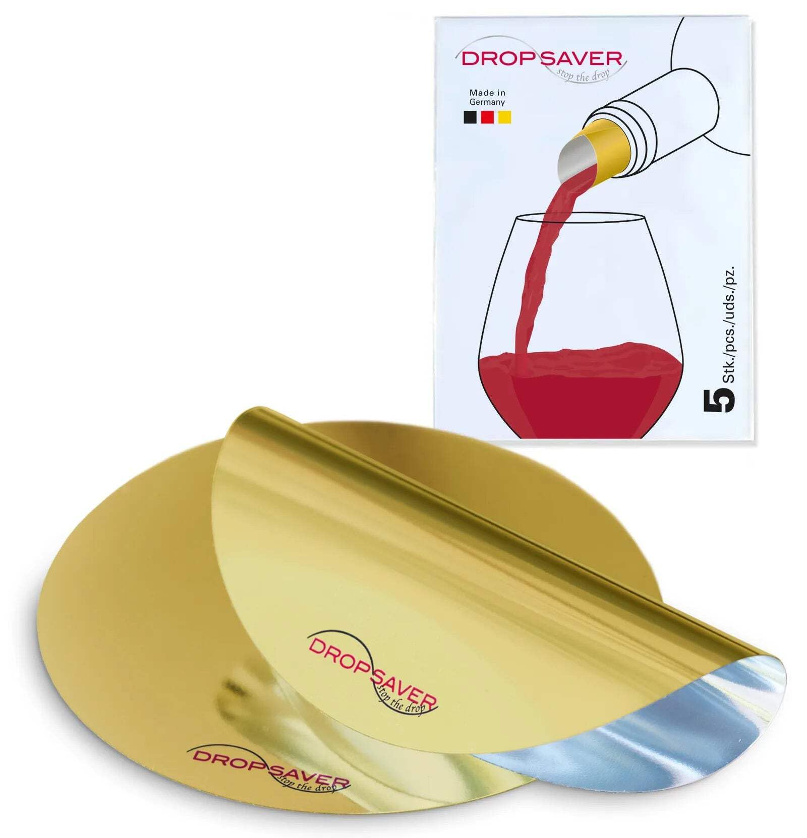 Vertedor de vino con plaquitas – Boquilla antigoteo para vino y champán – Reutilizable de película PET – Fabricado en Alemania – también como regalo de vino Gold 5
