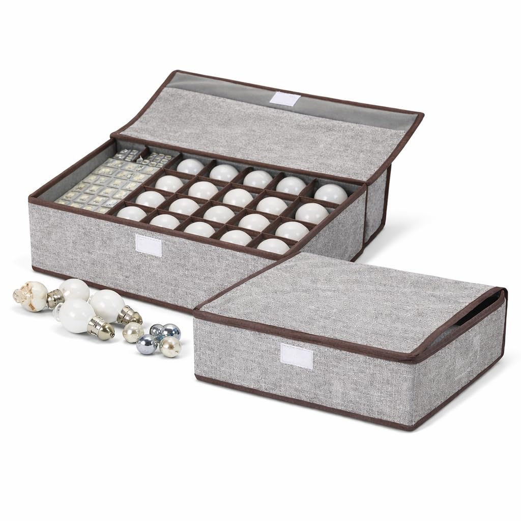 2 Pcs Light Bulb Organizer Storage Box with 17 Dividers Fits Standard Bulbs, Fabric Dustproof Case for Home Lighting, Holiday Storage