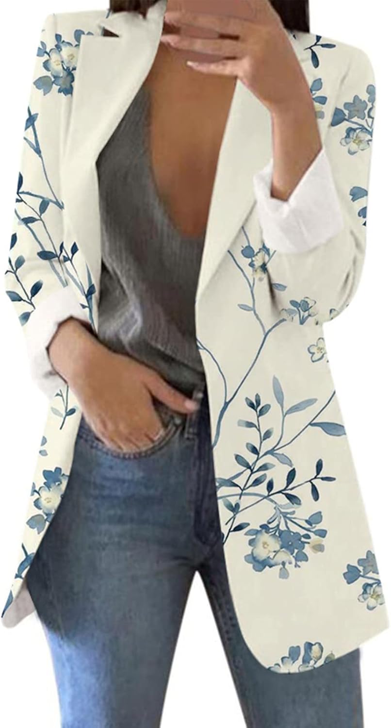Floral Blazers for Women Long Sleeve Trendy Casual Open Front Printed ...