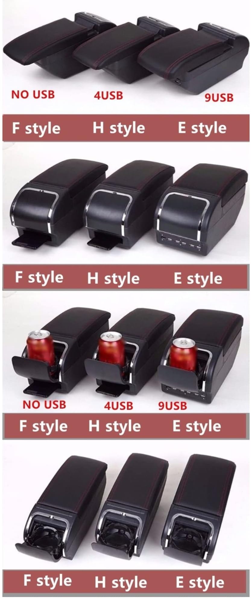 Voiture Universel Coussin Boîte de rangement d'accoudoir avec port USB Pour Peugeot 2008 et 208 (2019-2021)(F1 No Usb)