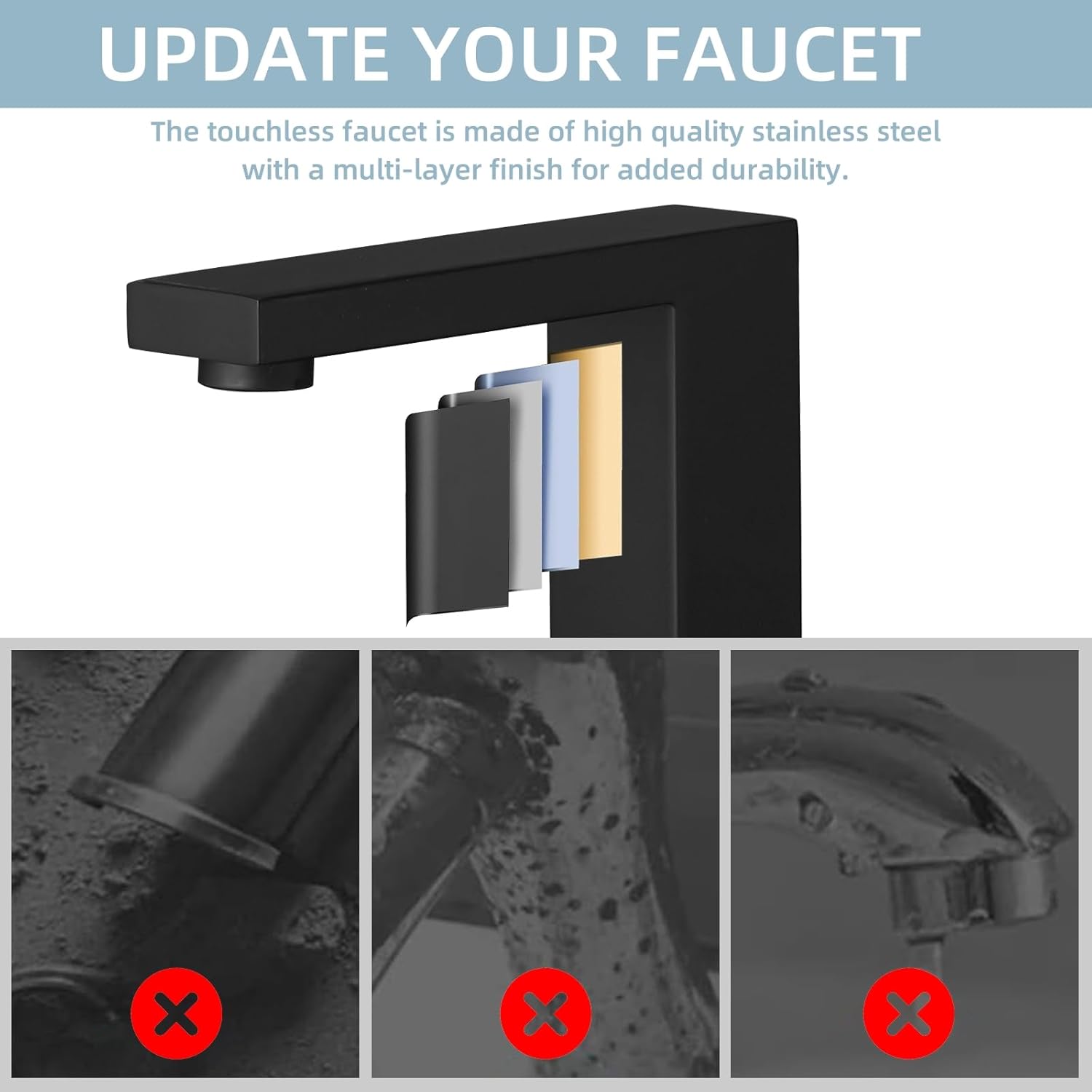 Touchless Bathroom Faucets Commercial Sink Faucet with Hole Cover Plate Temperature Mixer Battery or Plug-in Powered Automatic Motion Sensor Faucet Matte Black