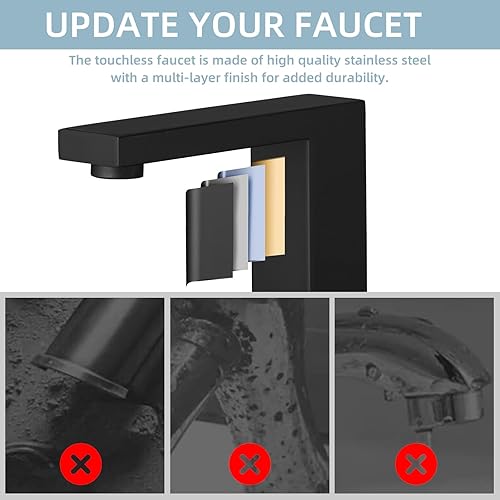 Miniatura 3 de Grifo de baño sin contacto negro mate, sensor automático, comercial, moderno, facuet, grifo de tocador de un solo orificio con placa de cubierta,