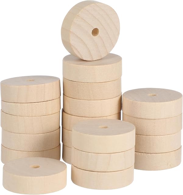 VILLCASE 20Pcs Wooden Toy Wheel, 35mm DIY Wood Car Wheels Wood Mini Wooden Wheels Wood Slices for Crafts Flat Wooden Slices for DIY Handmade Car Model Wood Working