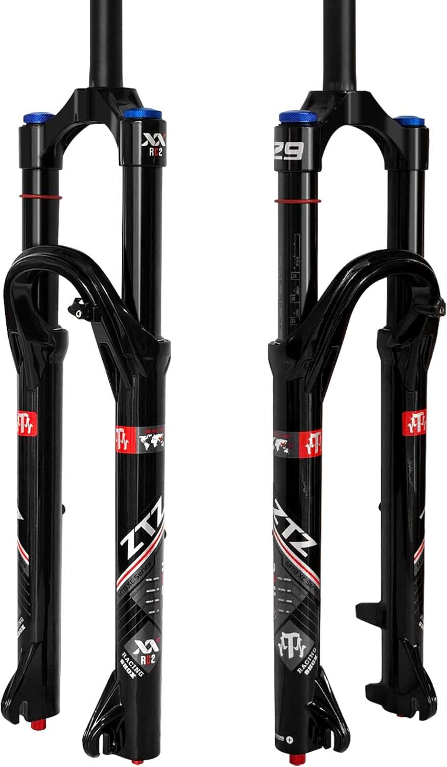 ZTZ 26/27.5/29 inch MTB Air Suspension Fork, Upgraded 34mm Stanchions & 140mm Travel, Rebound Adjust, Straight Steerer, 9x100mm QR, Manual Lockout Front Fork for XC AM Mountain Bike