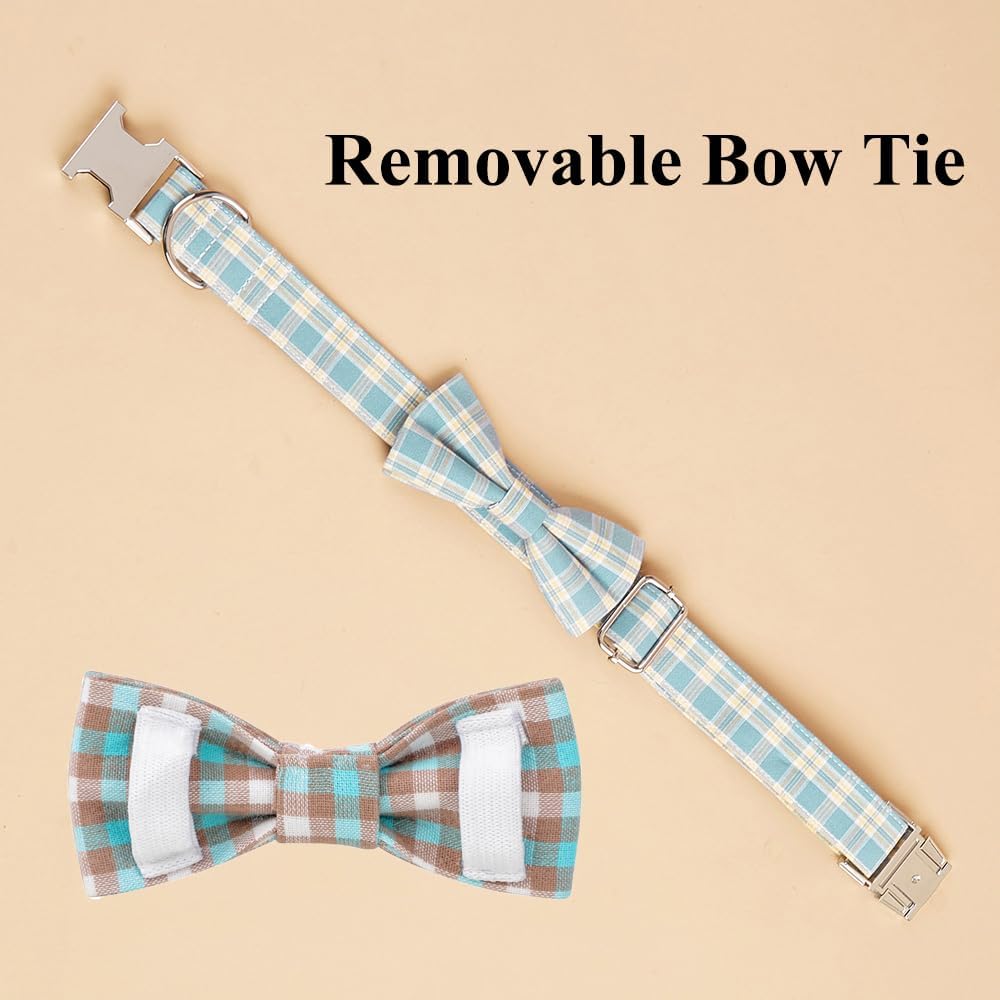 Plaid Dog Collar with Bowtie Detachable Bow Tie Metal Buckle image 3