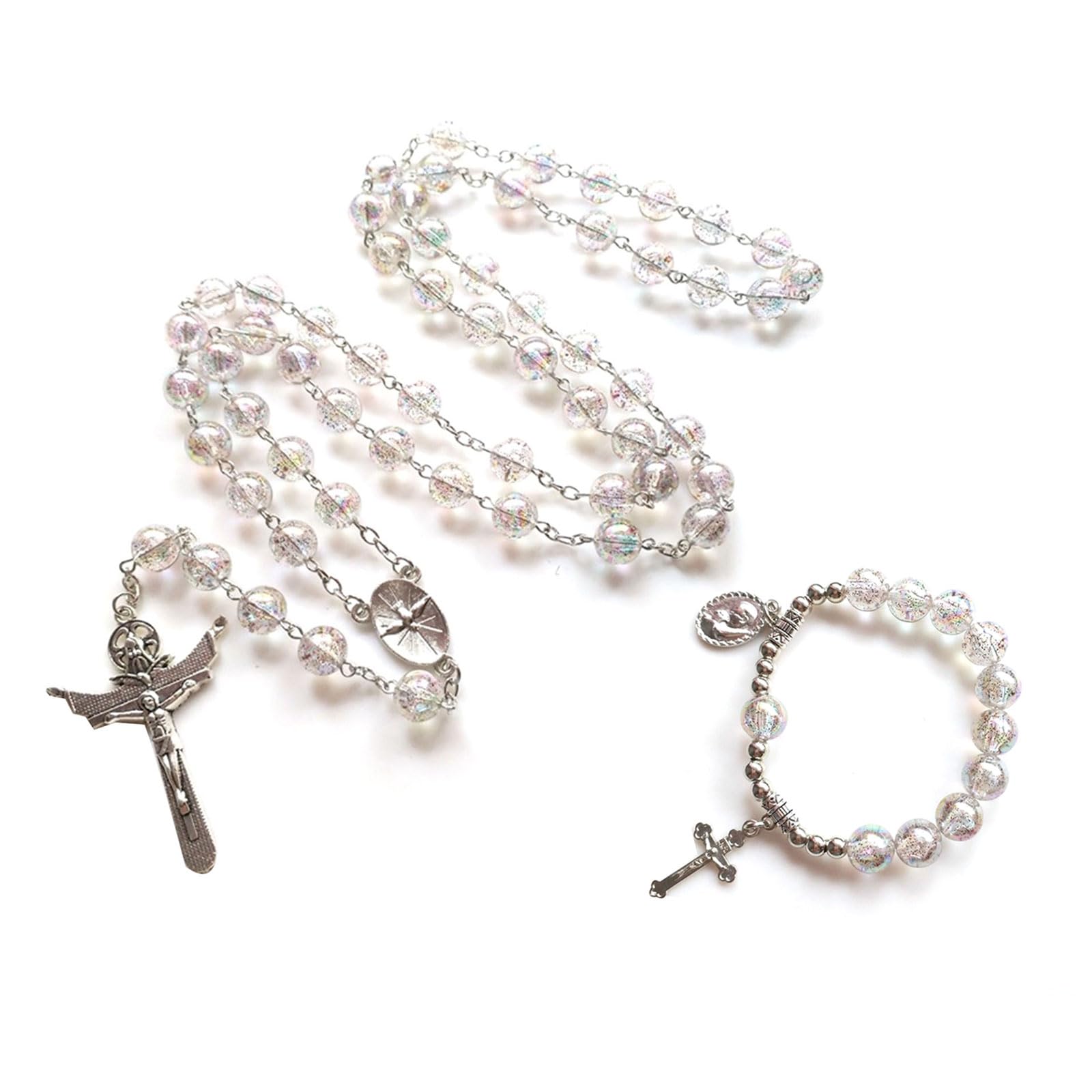Ywmsfl Women's Set Rosary Beads Catholic Necklace Bracelets Religious Finger Chain For Girls Jewelry Baptisms