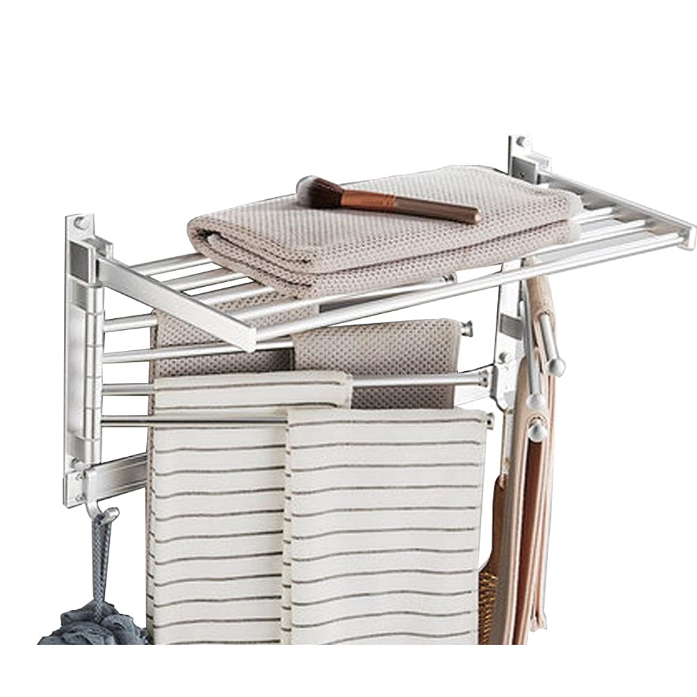 Vasdev Silver Swing Arm Towel Rail, Wall-Mounted Bathroom Bar Towel Rail With Hooks And Shelf, 5-Arm Swivel Towel Rack Foldable,_60Cm ( 60Cm)
