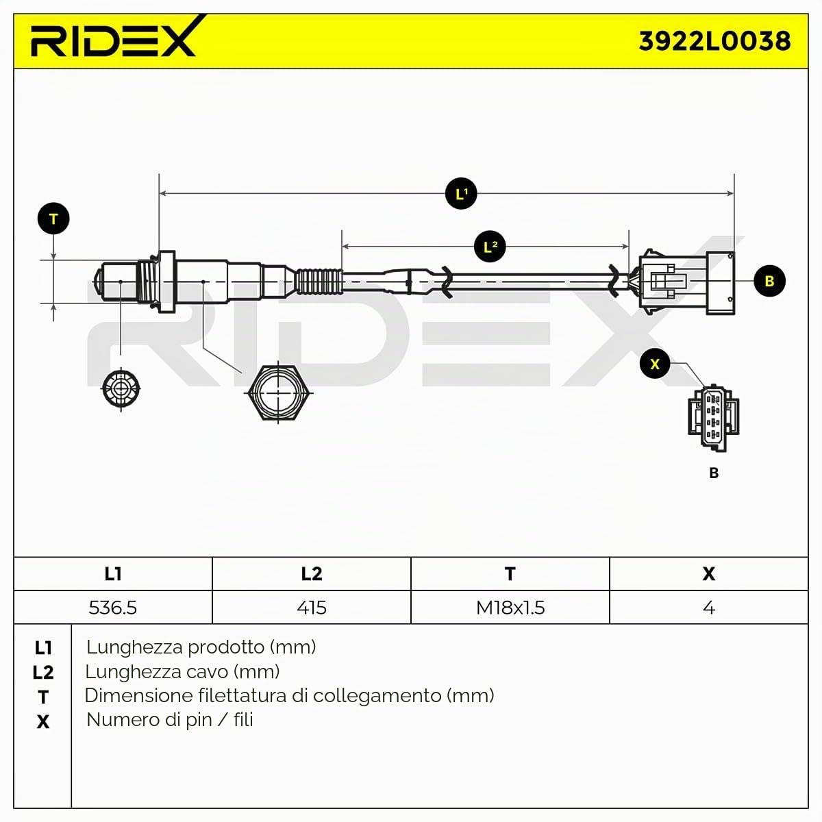 RIDEX 3922L0038 Sonda lambda Compatibilità con PEUGEOT 206 2 volumi/Coda spiovente 2A/C