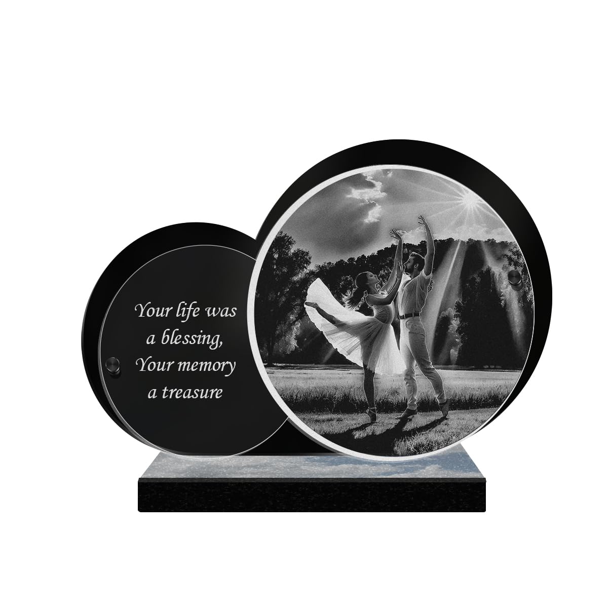 ETERNEL - Personalized Double Circle Memorial Plaque - Dance, Dancer, Female Dancer, Couple - Customizable text, laser-engraved memorial plaque for tribute, tombstone, mortuary, burial