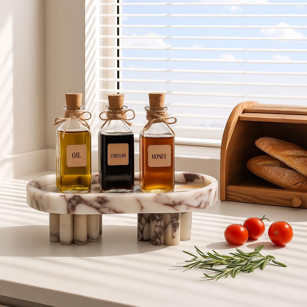 Oval Marble Tray with Legs, Clouded Purple Marble Vanity Tray for Bathroom, Perfume or Kitchen Countertop, 9.65 * 4.53 * 3.15 in