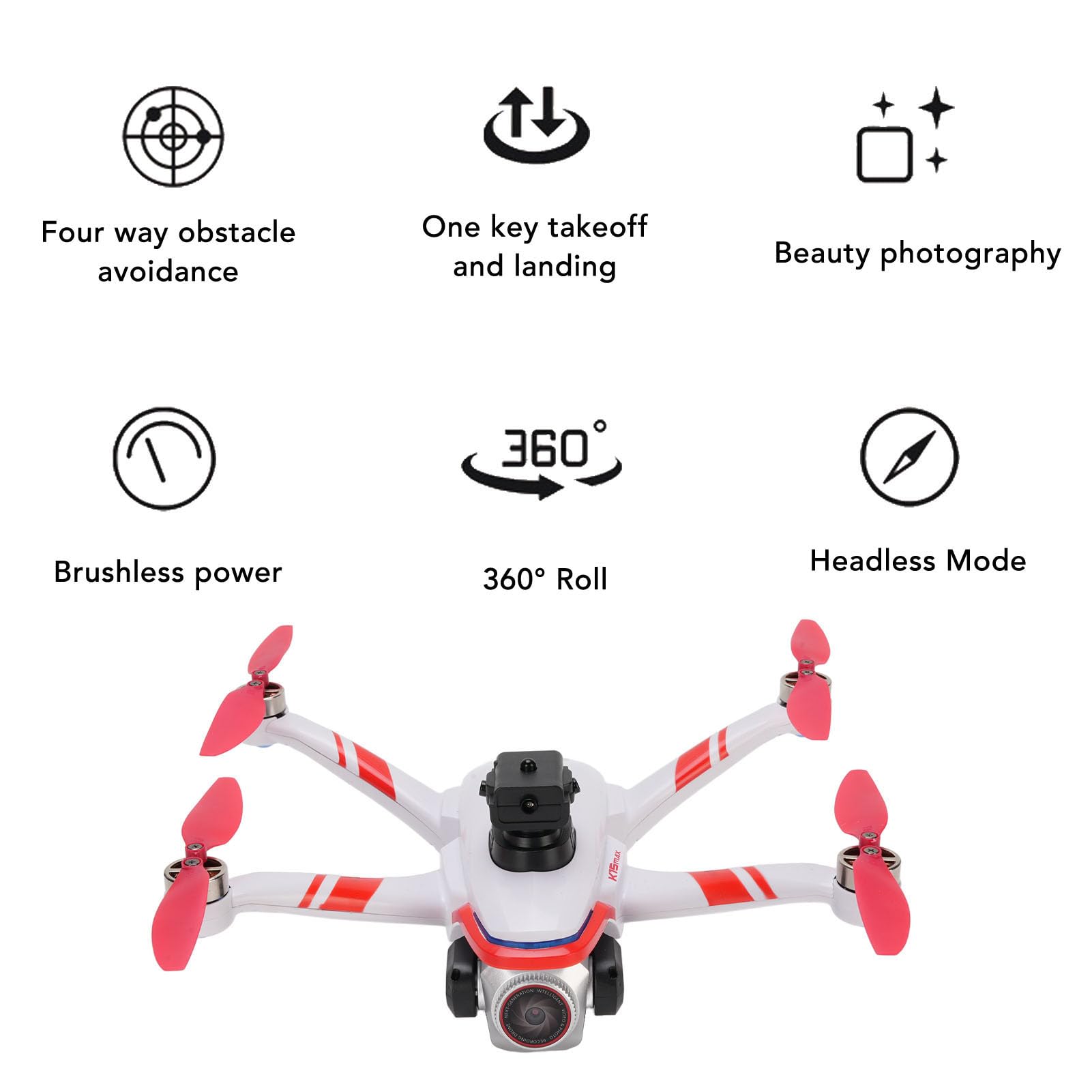 Elprico Czwarty Czterokopter Zdalny, 4K Bezszczotkowy Dron Motorowy Składany Quadkopter, Unikanie Przeszkód, Bułki 360 °, Silny Wiatr, Poziome, Pionowe, Filmowanie, Filtry Piękności (czerwony)