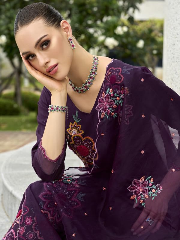 Image of INDO ERA Silk Women's Embroidered Straight Kurta Pant With Dupatta (Ieout7880)