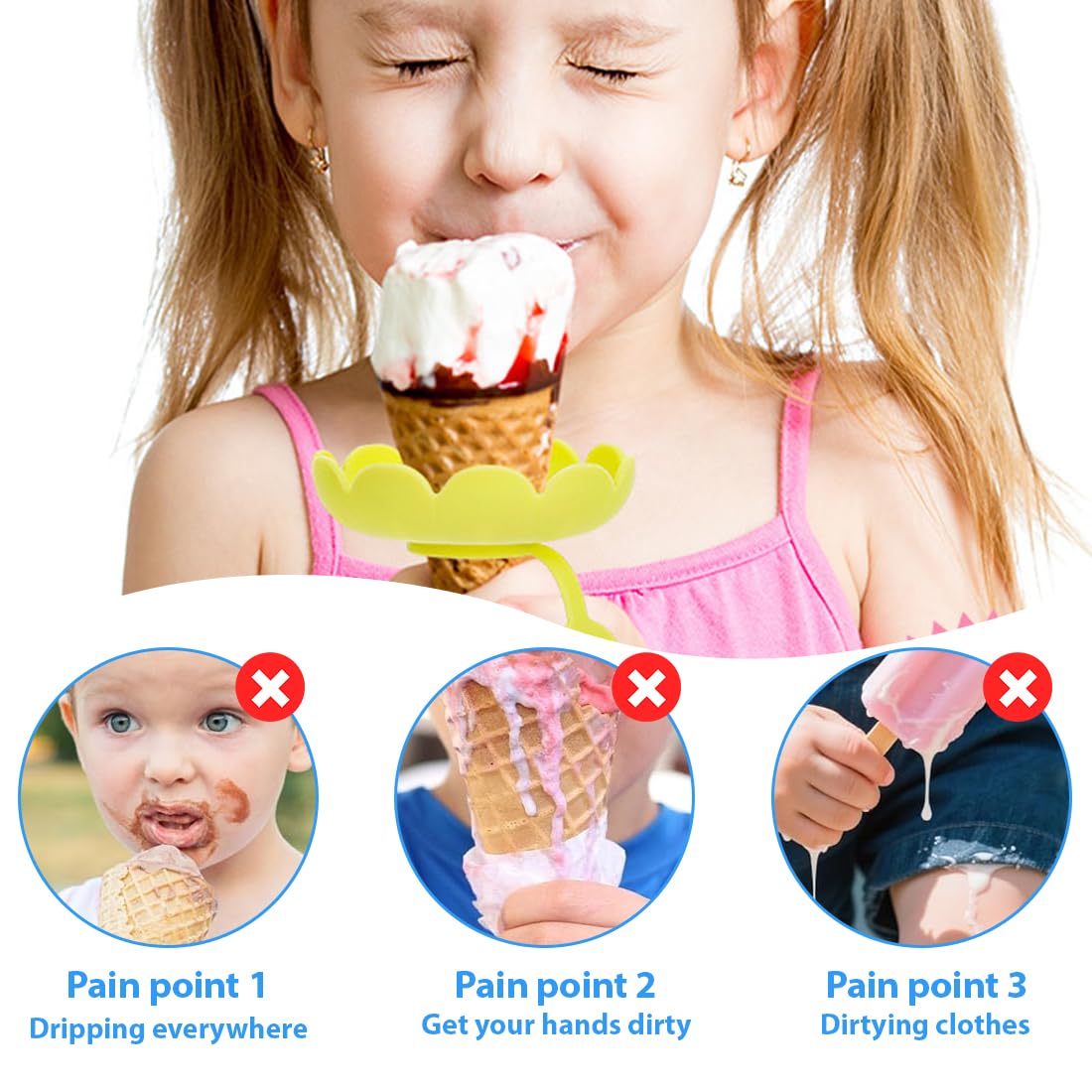 4PCS Molde helado, soporte de silicona para paletas, soporte para helado para niños, soporte para helado a prueba de fugas