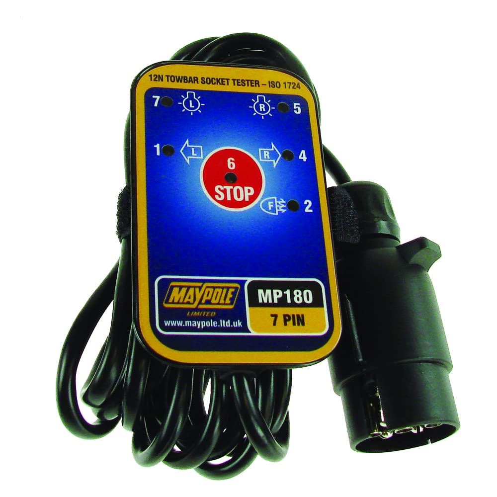 Maypole 7 Pin Towbar Socket Tester, Caravan Trailer Light Tester 12V Vehicles