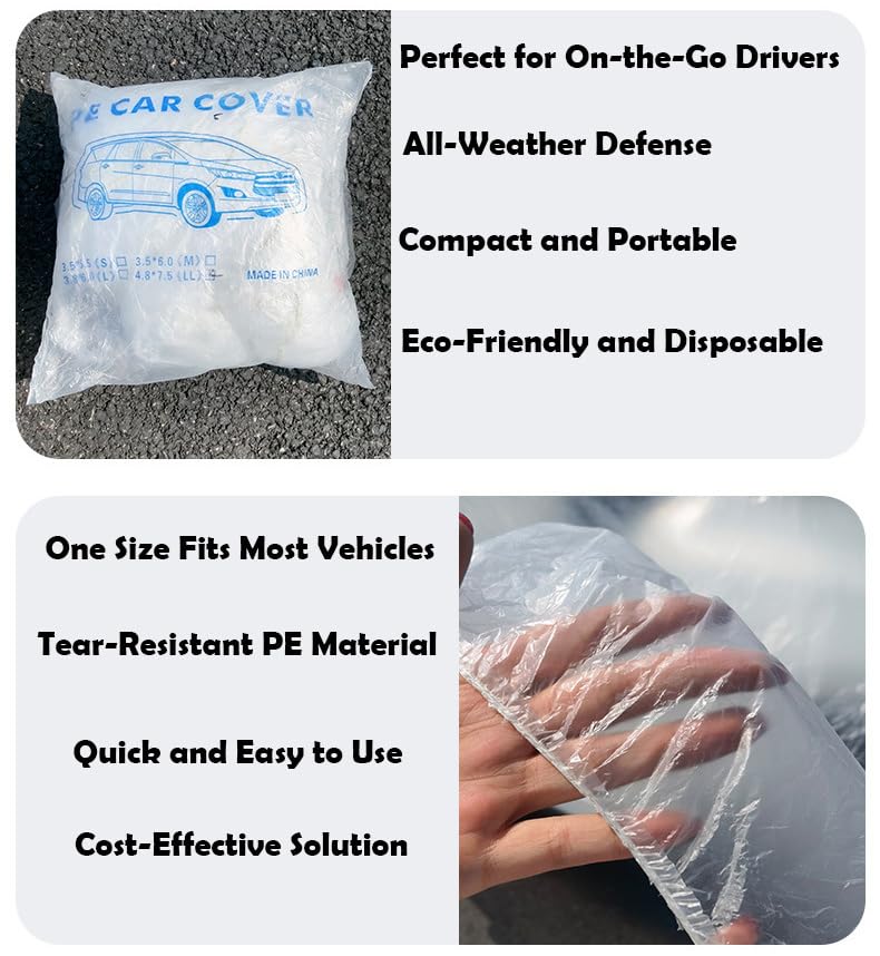 Image of Disposable Transparent Car Cover - Waterproof, Dustproof, Scratch & UV-Resistant Protection for Cars, SUVs, Easy to Use, Eco-Friendly - Pack of 2 for Travel & Outdoor Parking (2, LL)