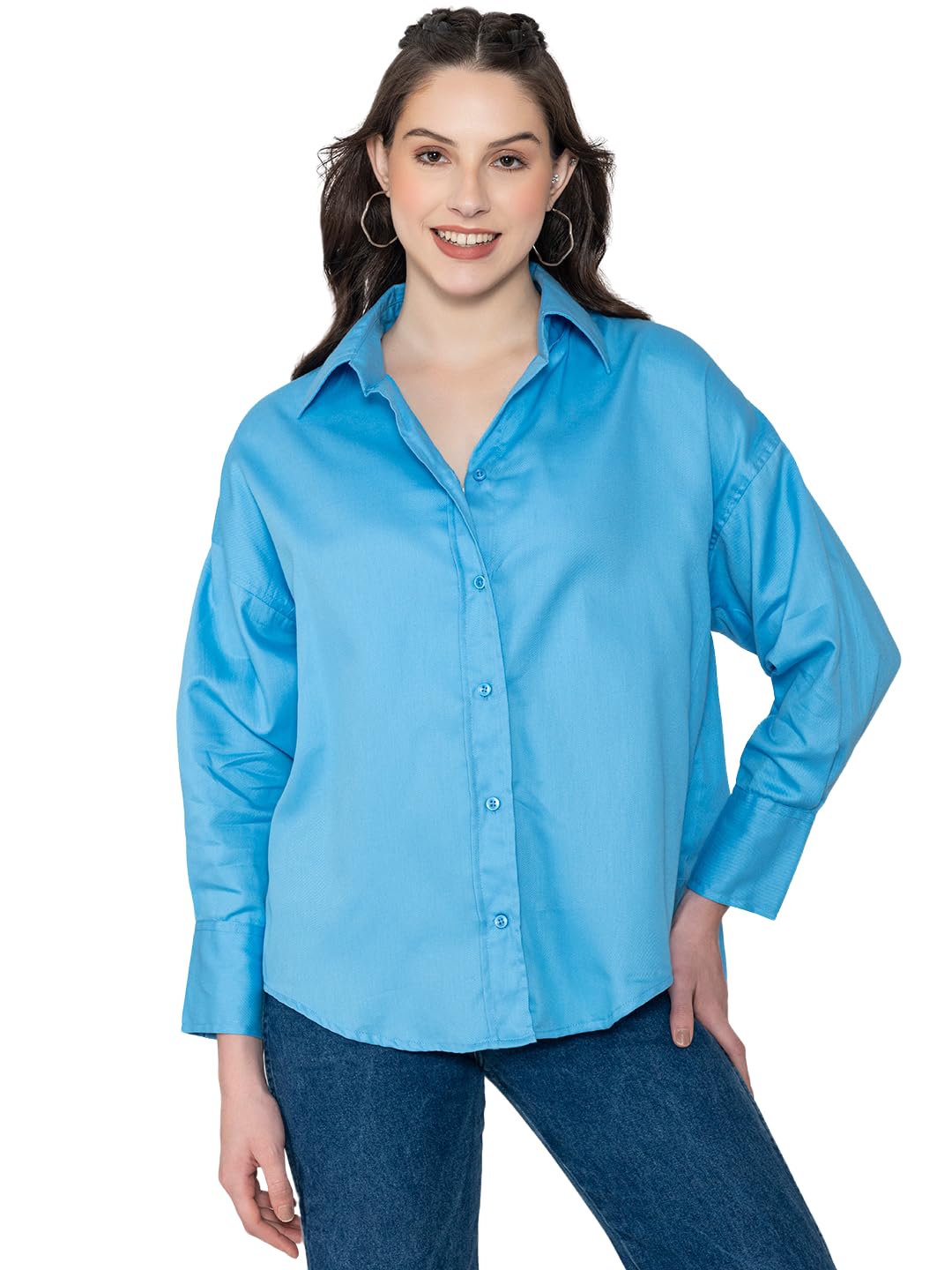lounge dreams Sky Blue Pure Cotton Oversized Shirt-picture-18