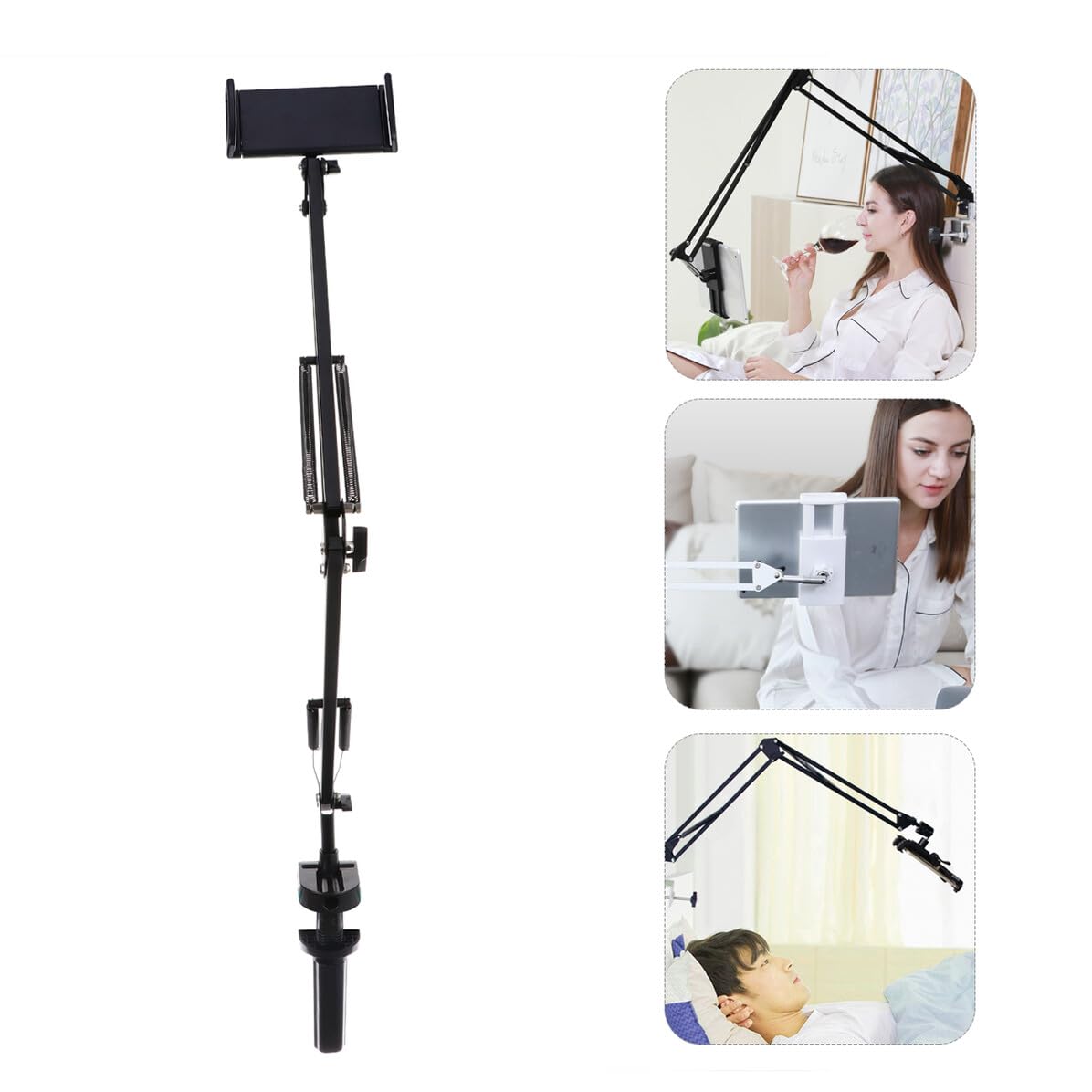 Supporto Telefono Braccio Articolato in Metallo Nero Porta Tablet e Smartphone da Scrivania e Girevole per Cucina Camera e Ufficio