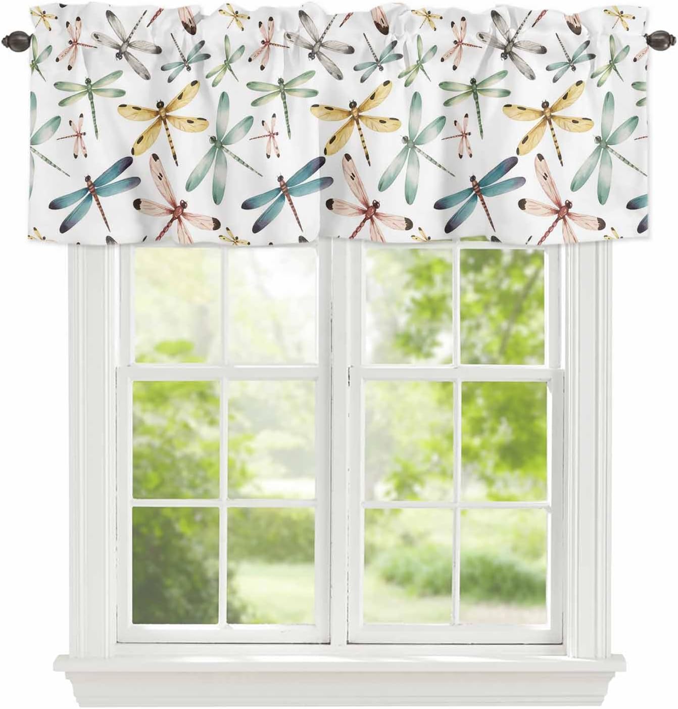 Valance Curtain for Kitchen, Art Dragonfly Flying Window Valance for Living Room Scroll,Rod Pocket Valances for Bedroom Decor,Window Treatment Valance 1 Panel 42"x 12"
