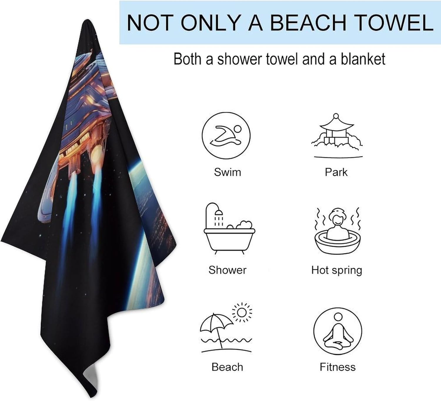 Swimming Towel, Spaceship Printed Fashion Towel,Portable Towel,Durable Towel