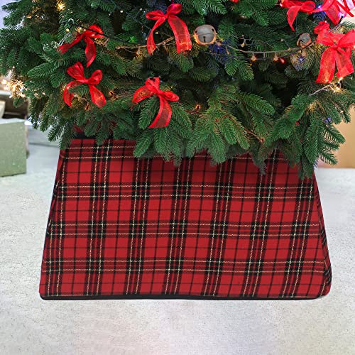 Sunyplay Christmas Tree Collar, Square Christmas Tree Ring, Fabric Christmas Tree Skirt For Xmas Tree And Home Decoration(Red Black Plaid) #TOP3