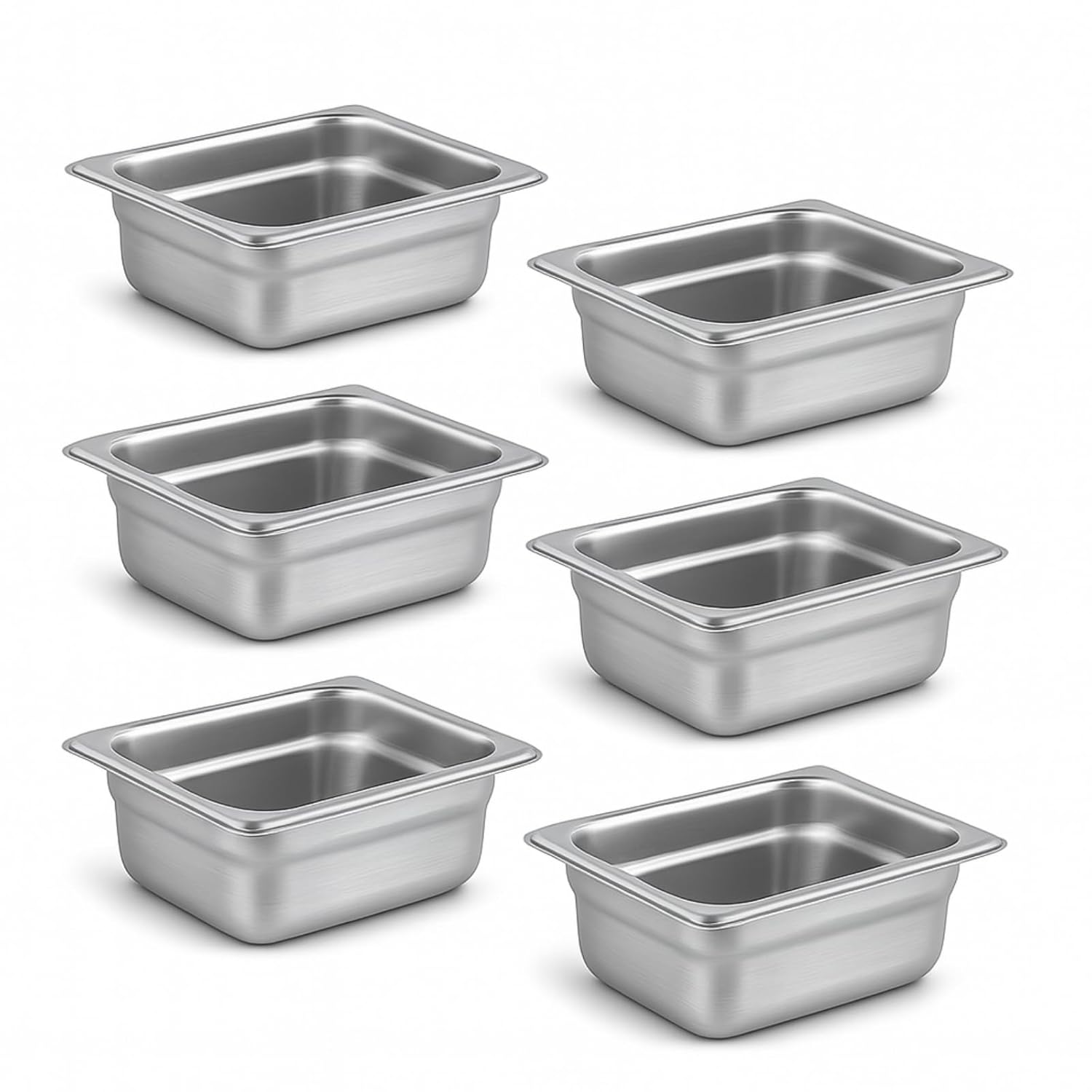Aplancee 1/6 Hotel Pans 2.5 Inch Deep Stainless Steel Food Pan - Anti-Jam 6 Pack Steam Table Pan Set for Catering, Buffet Use, Kitchen Prep