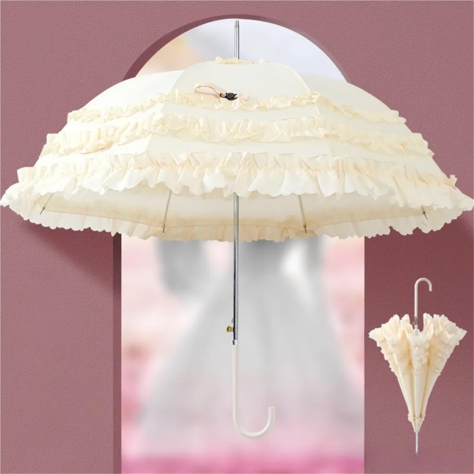 Koronkowy parasol ślubny Koronkowy parasol w kwiaty Wielowarstwowe wykończenie Parasol księżniczki Ślub panny młodej Ceremonia rekwizytu