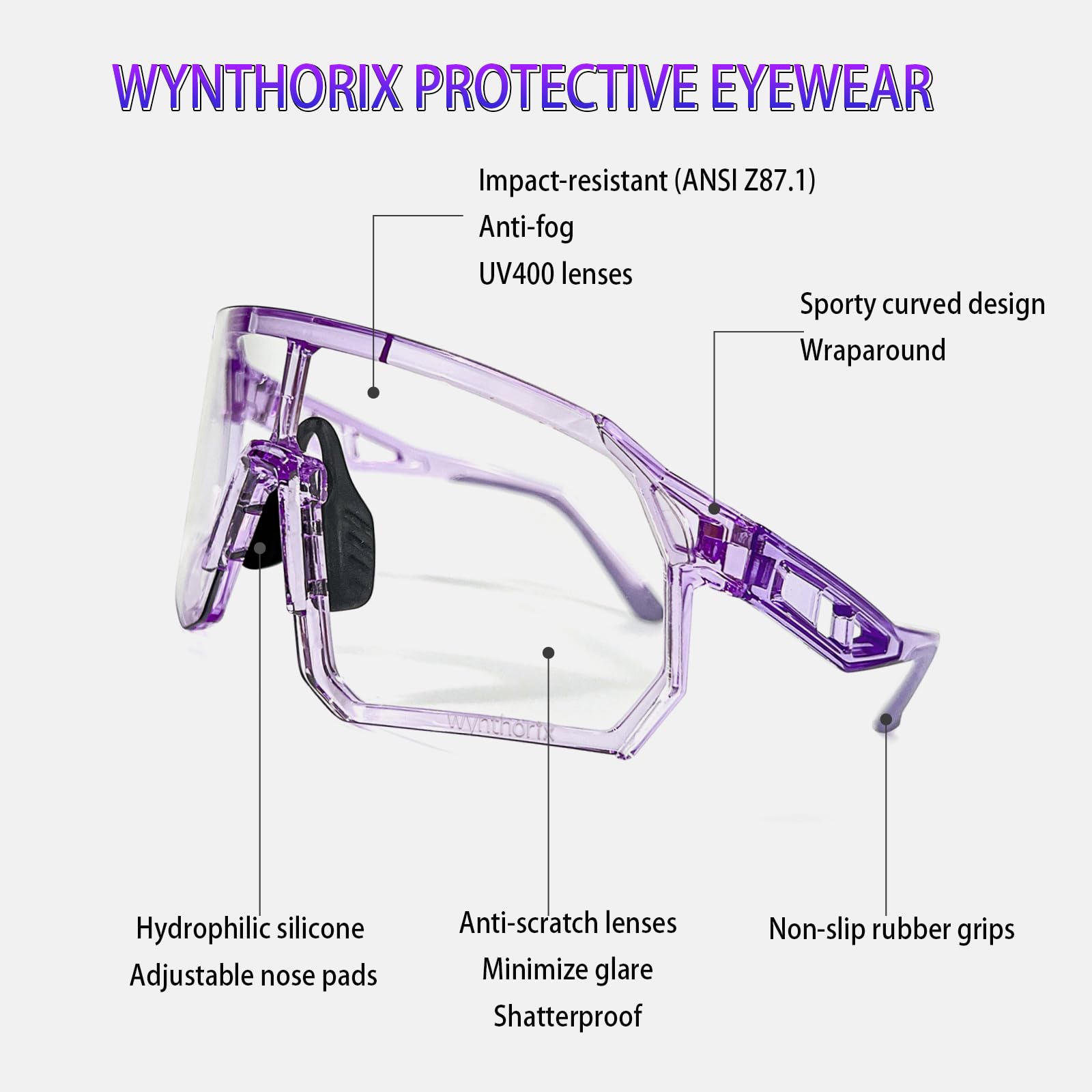 VeilGlam - Gafas de pickleball transparentes para mujer, protección UV, gafas de seguridad ANSI Z87.1, antivaho, arañazos, tenis, squash, raquetball