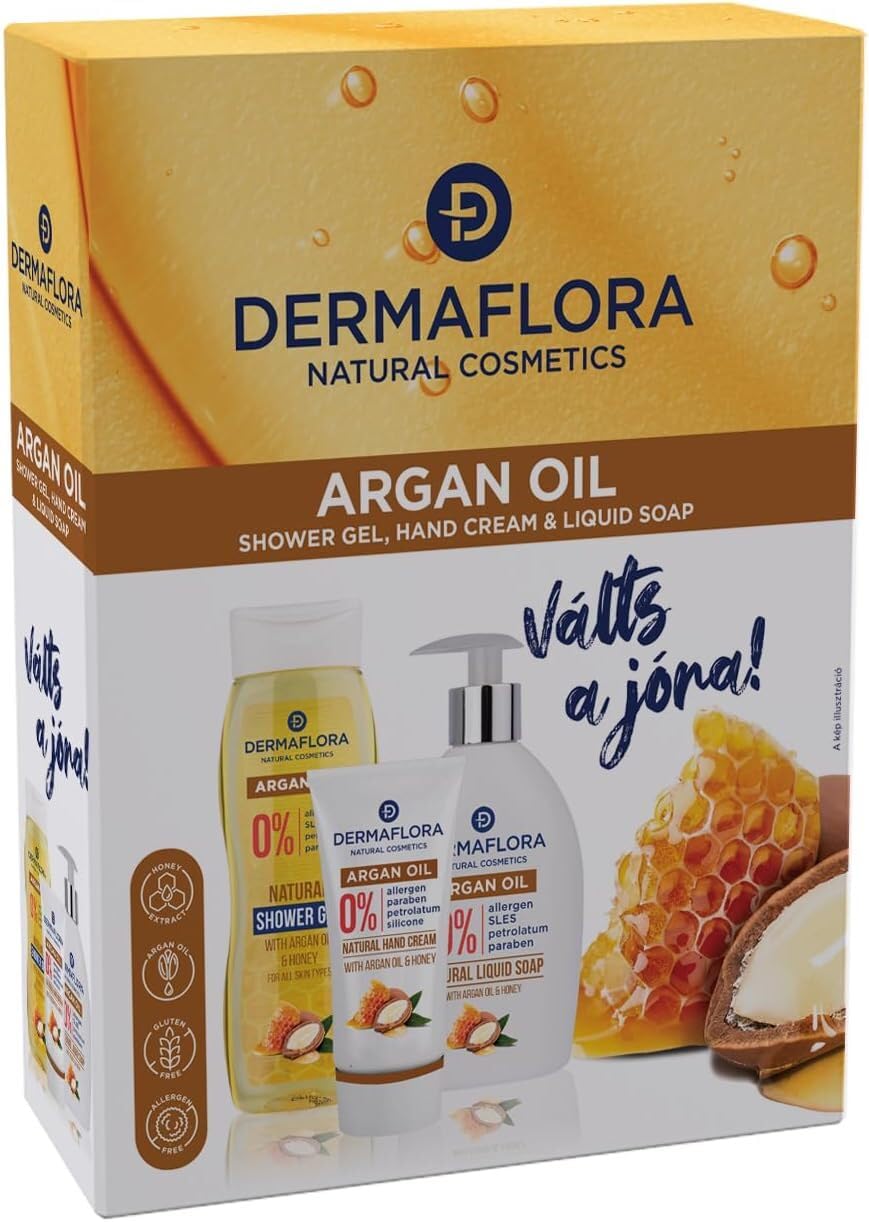 Dermaflora Argan Oil Body Care Gift Set, Shower Gel, Liquid Soap & Hand Cream Set