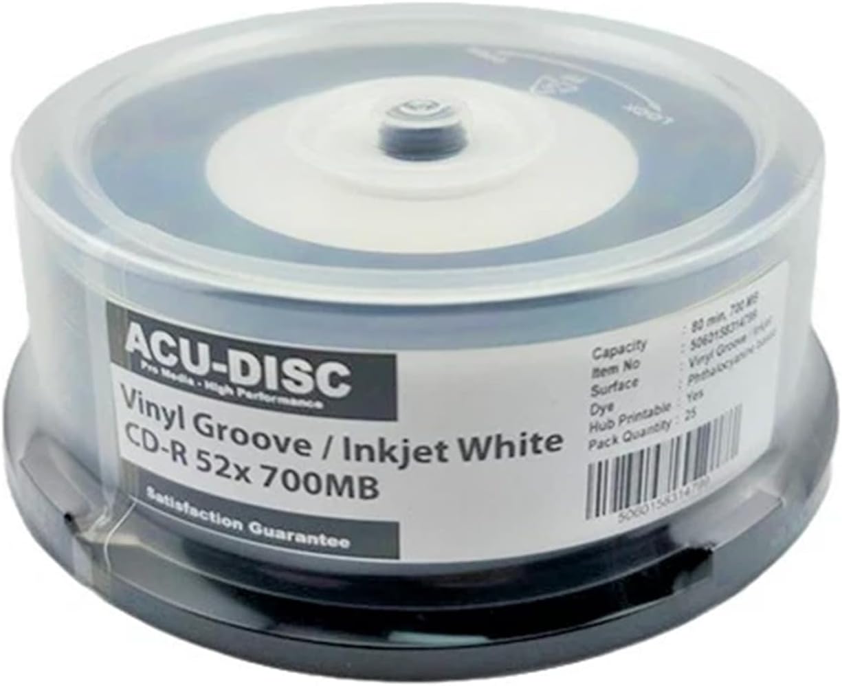 25 Pack Black Bottom Pro Vinyl Blank Inkjet Printable CD-R 52x 700MB 80 Min Cake Box